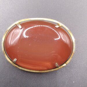 Vintage gold plated Carnelian semi precious Stone Brooch Pendant